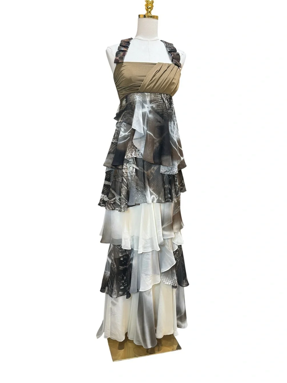 Veloudakis Tiered Ruffle Maxi Dress EU 38 / US 6  Beaded Straps